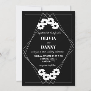 Invitation Mariage Vintage moderne noir et blanc