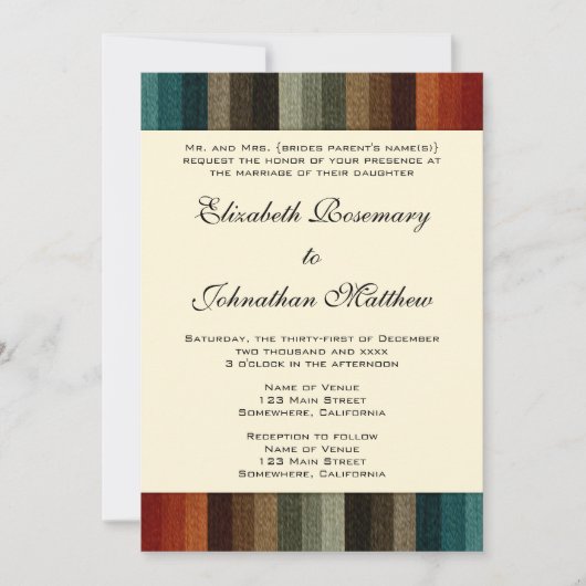 Invitation Mariage Vintage, motif rayures chaudes d'automne (Devant)