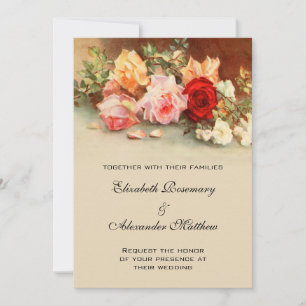 Invitation Mariage Vintage, Nature morte de roses antiques