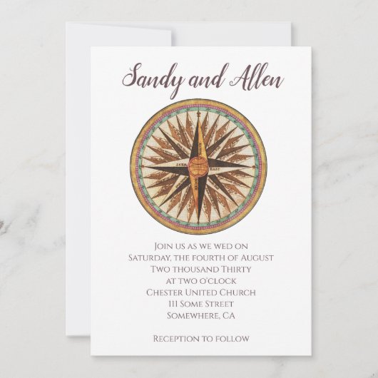Invitation Mariage vintage Nautique Personnalisé Compass (Devant)
