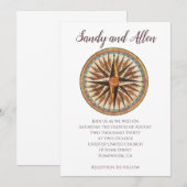 Invitation Mariage vintage Nautique Personnalisé Compass (Devant / Derrière)