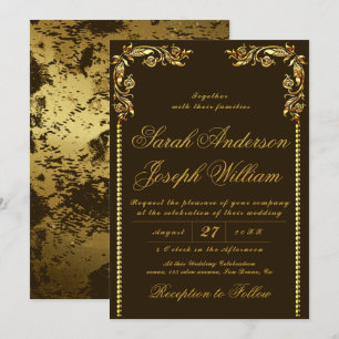 Invitation Mariage Vintage or et huile d'or de luxe Invitati