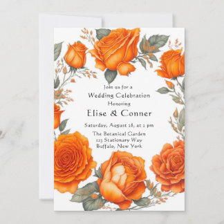 Invitation Mariage vintage Orange Watercolor Peonies