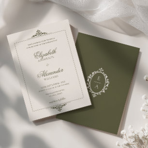 Invitation Mariage Vintage Ovale Blason Argent Ancien Olive V
