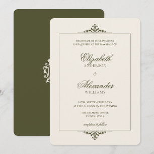 Invitation Mariage Vintage Ovale Crête Vieil Argent Olive Ver