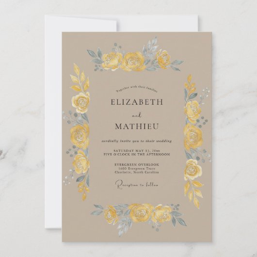 Invitation Mariage Vintage Painterly Jaune (Devant)