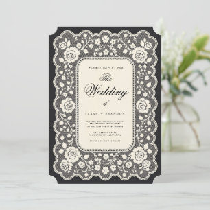 Invitation Mariage Vintage Papier Dentelle Noir