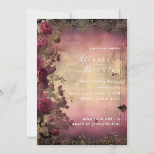 Invitation Mariage Vintage Parchemin & Rose