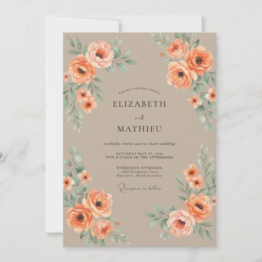 Invitation Mariage Vintage Pêche Automnal (Devant)