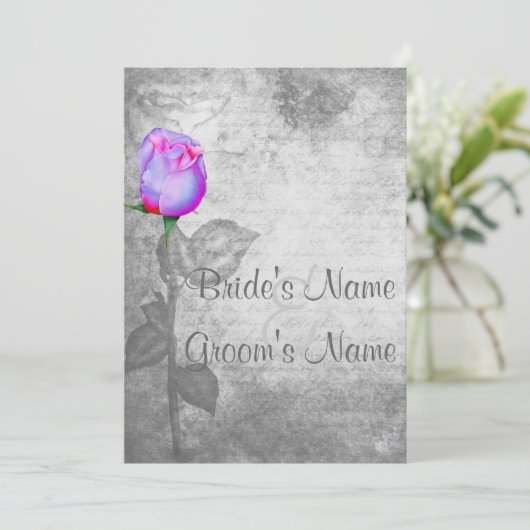 Invitation Mariage vintage pourpre Rosebud (Debout devant)