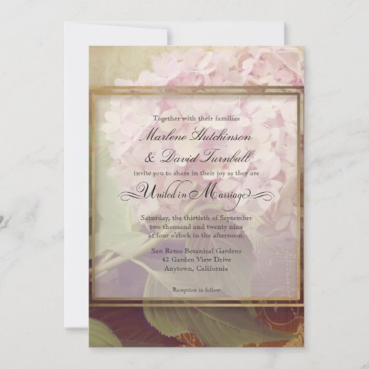 Invitation Mariage Vintage Pretty Blush Rose Hydrangea Art (Devant)