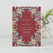Invitation Mariage Vintage Raffiné Bordeaux (Debout devant)