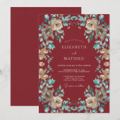 Invitation Mariage Vintage Raffiné Bordeaux (Devant / Derrière)