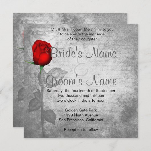 Invitation Mariage vintage Red Rose (Devant / Derrière)