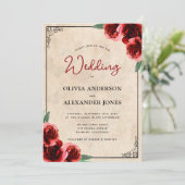 Invitation Mariage vintage Red Rose Gold (Debout devant)