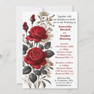 Invitation Mariage vintage Red Roses