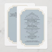 Invitation Mariage vintage Regency Dusty Blue Gold (Devant / Derrière)