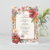 Invitation Mariage vintage rétro floral (Debout devant)