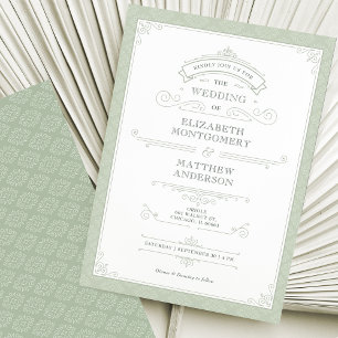 Invitation Mariage Vintage Rétro Vert Sauge Royal
