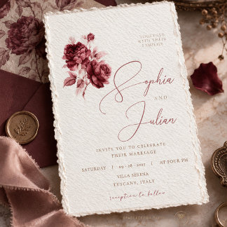 Invitation Mariage Vintage Rose Bourgogne