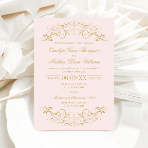 Invitation Mariage vintage rose et or