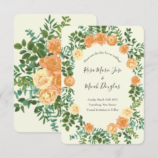 Invitation Mariage vintage rose ivoire pêche (Devant / Derrière)