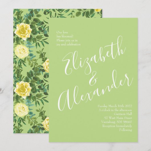 Invitation Mariage Vintage Rose Jaune & Verte de Printemps (Devant / Derrière)