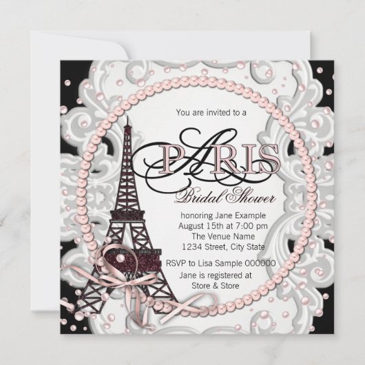 Invitation Mariage Vintage Rose Paris (Devant)