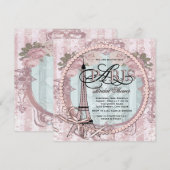 Invitation Mariage Vintage Rose Paris (Devant / Derrière)