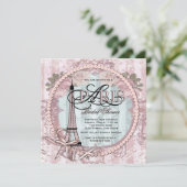 Invitation Mariage Vintage Rose Paris (Debout devant)