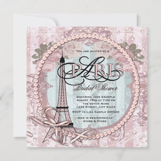 Invitation Mariage Vintage Rose Paris (Devant)