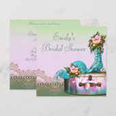 Invitation Mariage Vintage Rose Perles Rose (Devant / Derrière)