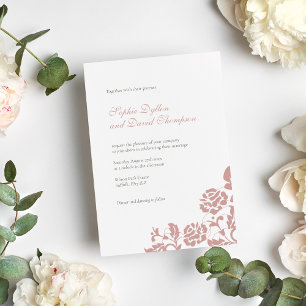 Invitation Mariage Vintage Rose Poussiéreuse Broderie de Dent