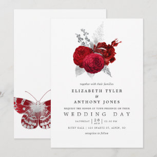 Invitation Mariage Vintage Rose Rouge et Argent