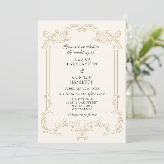 Invitation Mariage vintage rose roux rétro (Debout devant)