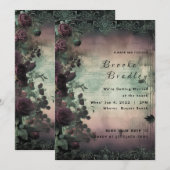Invitation Mariage Vintage Rose Vert & Marron (Devant / Derrière)