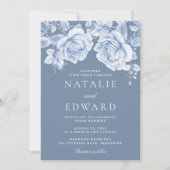 Invitation Mariage vintage Roses Bleu Élégant (Devant)