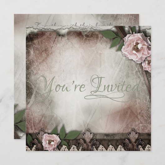 Invitation Mariage vintage Roses roses (Devant / Derrière)