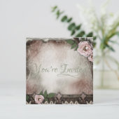 Invitation Mariage vintage Roses roses (Debout devant)
