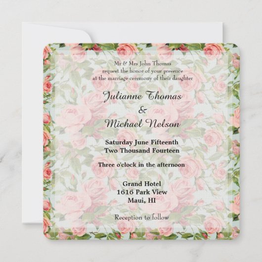 Invitation Mariage vintage Roses roses (Devant)