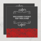 Invitation Mariage vintage rouge et noir de tableau (Devant / Derrière)