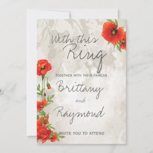 Invitation MARIAGE vintage ROUGE POPIES (Devant)