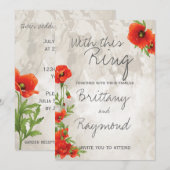 Invitation MARIAGE vintage ROUGE POPIES (Devant / Derrière)