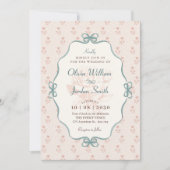 Invitation Mariage vintage ruban pastel bleu rose (Devant)