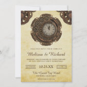 Invitation Mariage Vintage Rustique Antique Horloge Steampunk (Devant)