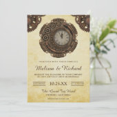 Invitation Mariage Vintage Rustique Antique Horloge Steampunk (Debout devant)
