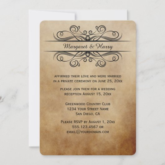 Invitation Mariage Vintage Rustique Brun et Noirs Parchemins (Devant)