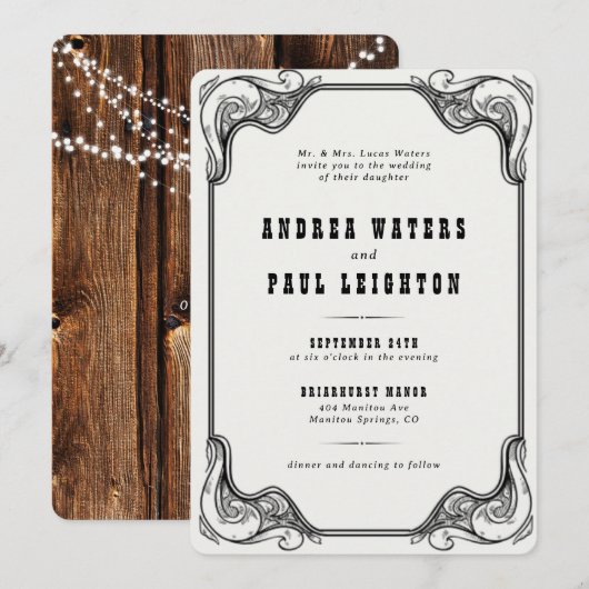 Invitation Mariage vintage rustique élégant (Devant / Derrière)