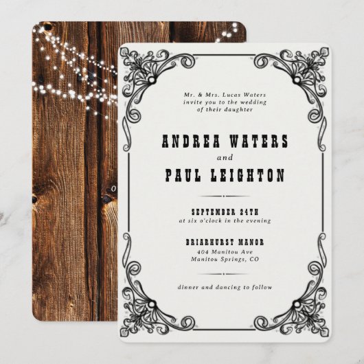 Invitation Mariage vintage rustique élégant (Devant / Derrière)