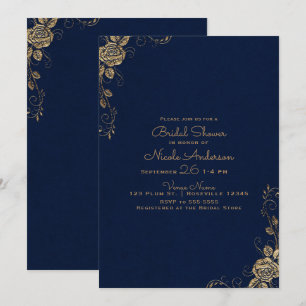 Invitation Mariage Vintage Rustique Élégant Rose Bleu & Or